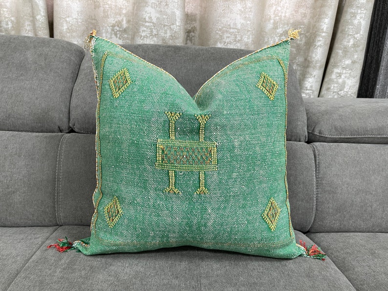 Green Moroccan pillows silk 24x24